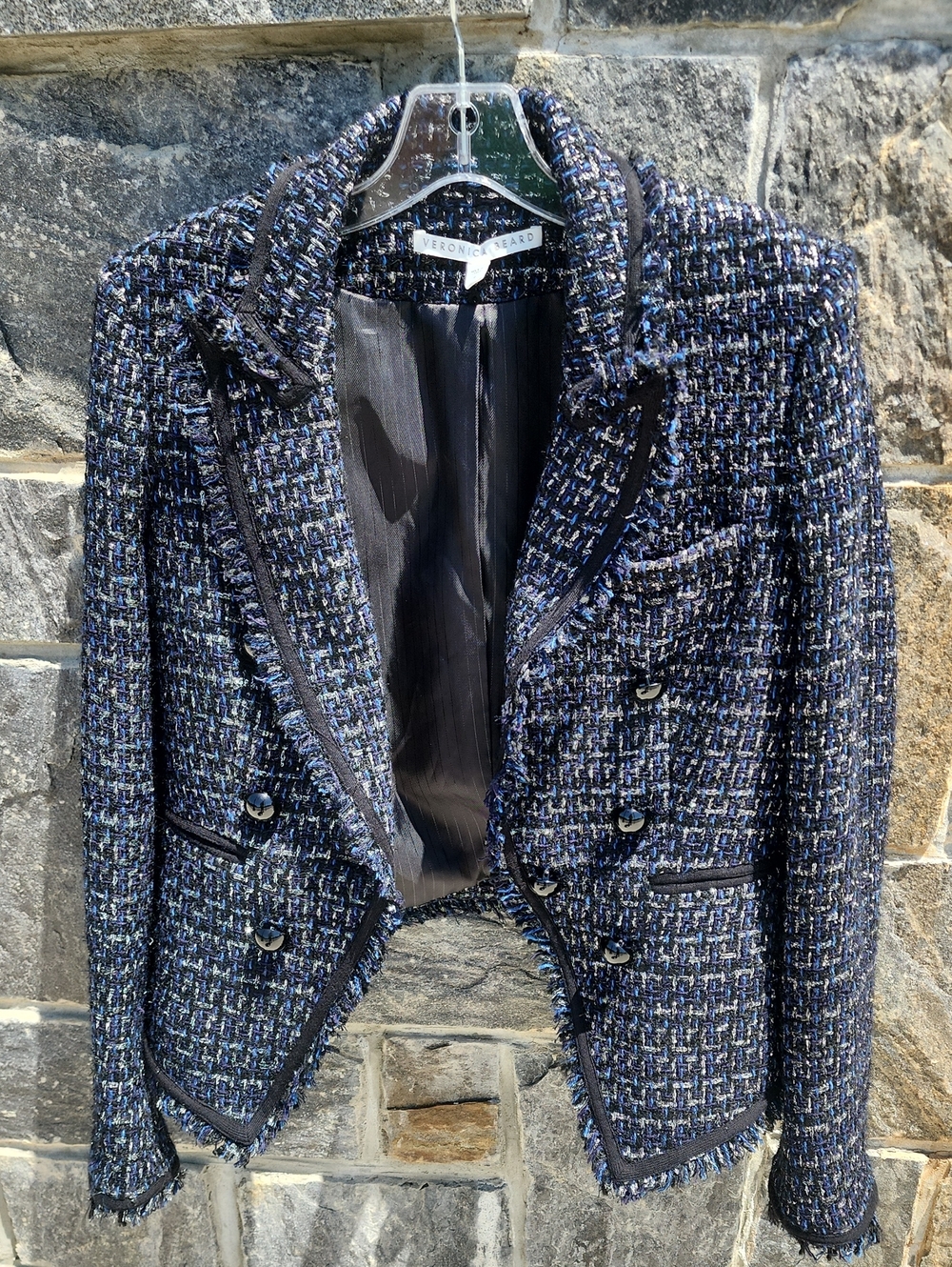 Veronica Beard Cooke Dickey Blazer Navy Blue Metallic Tweed sz 6
